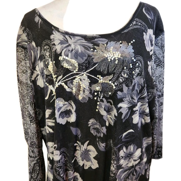 Coldwater Creek Womens Top Size 2X Black Semi Sheer Y2K Sequin Floral Whimsigoth - Picture 14 of 16